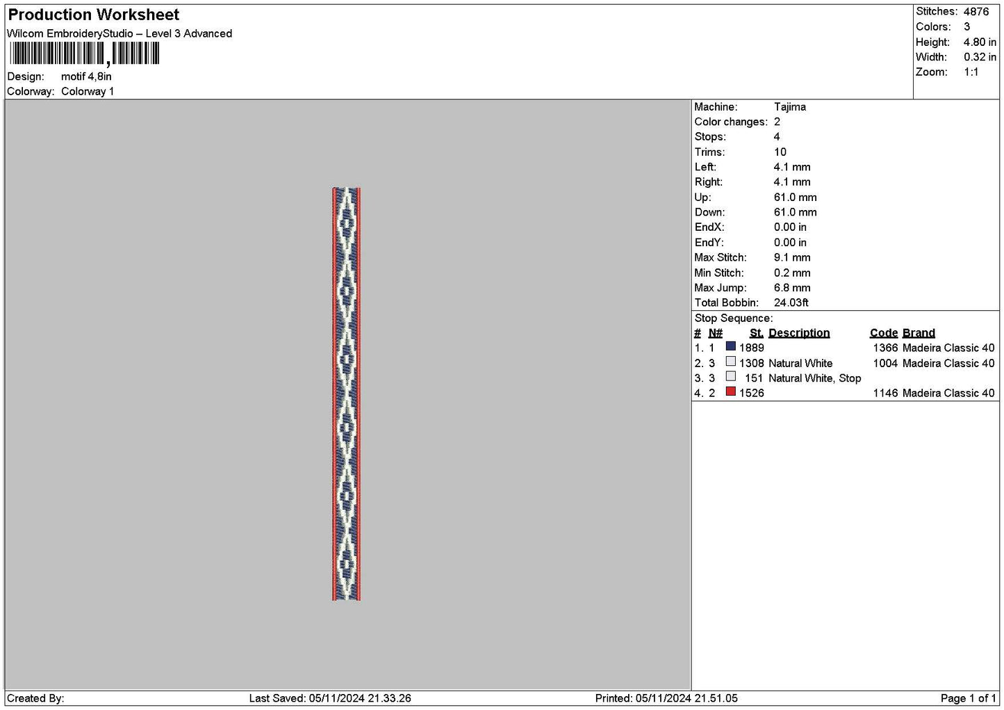 Pattern 0511 Embroidery File 6 sizes