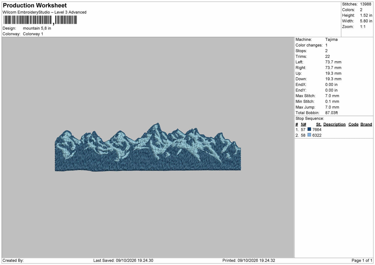 Mountain 0910 Embroidery Machine Design File 6 sizes