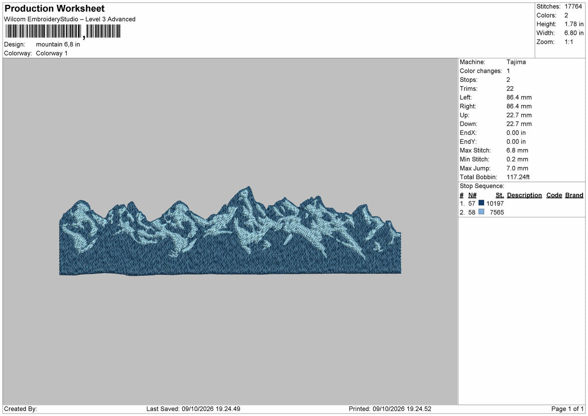 Mountain 0910 Embroidery Machine Design File 6 sizes