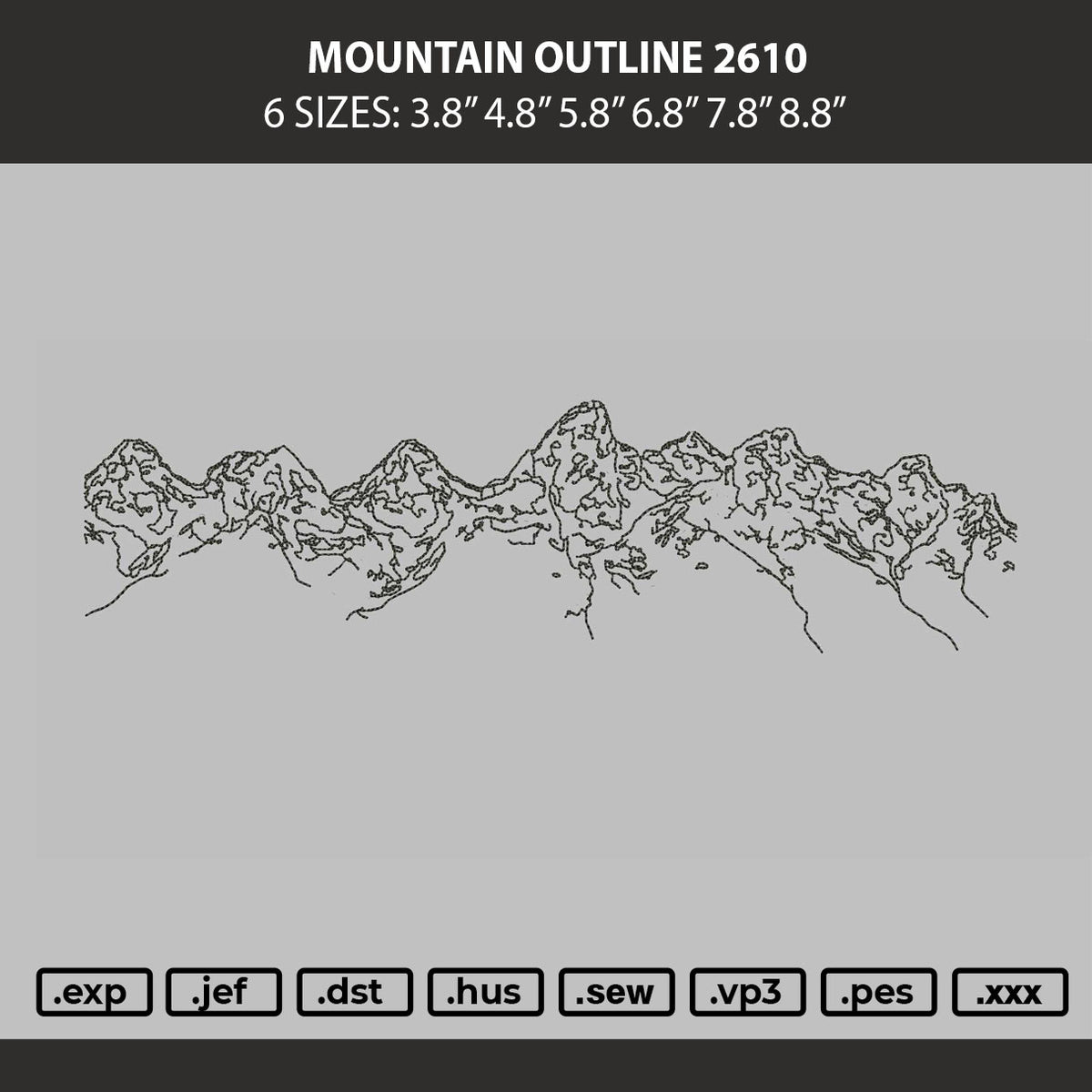 Mountain Outline 2610 Embroidery Machine Design File 6 sizes