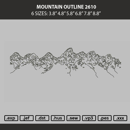 Mountain Outline 2610 Embroidery Machine Design File 6 sizes
