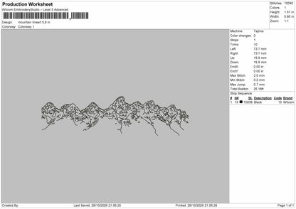 Mountain Outline 2610 Embroidery Machine Design File 6 sizes