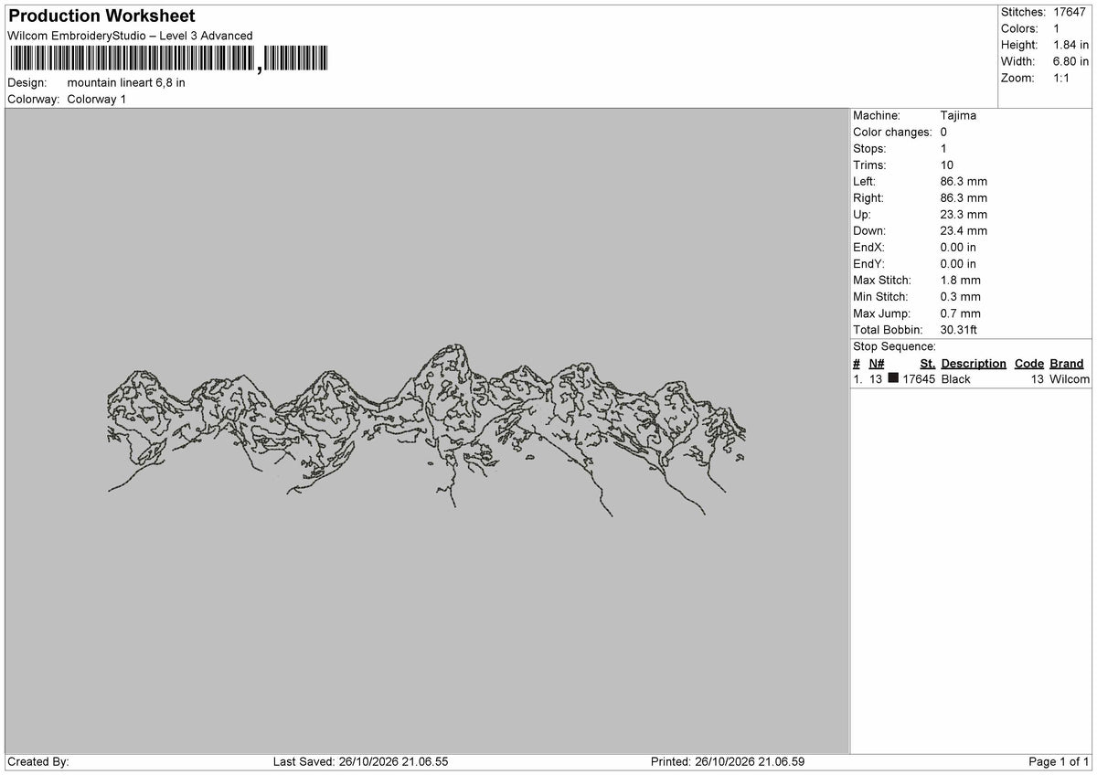 Mountain Outline 2610 Embroidery Machine Design File 6 sizes