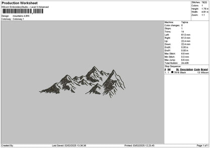 Mountains Outline 02 Embroidery File 6 sizes