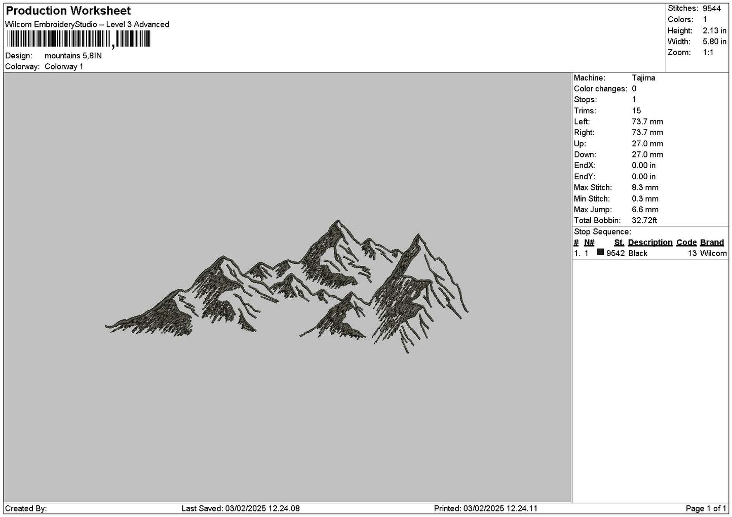 Mountains Outline 02 Embroidery File 6 sizes