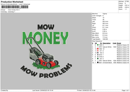Mow Money Embroidery File 6 sizes