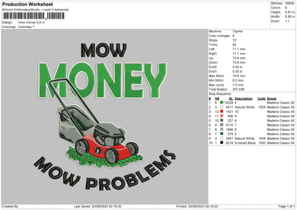 Mow Money Embroidery File 6 sizes