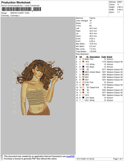 Mariah Cerey Embroidery File 4 size