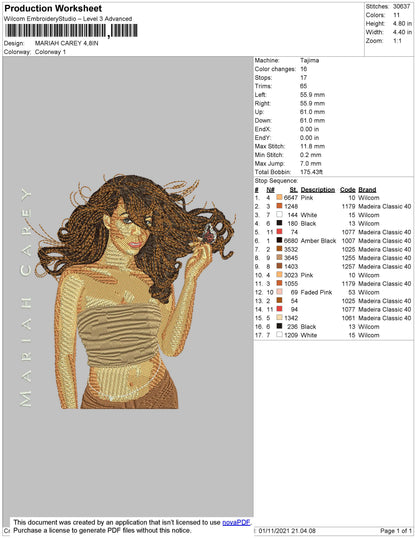 Mariah Cerey Embroidery File 4 size