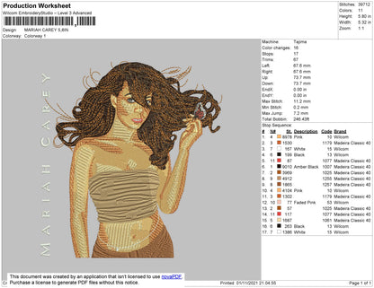 Mariah Cerey Embroidery File 4 size