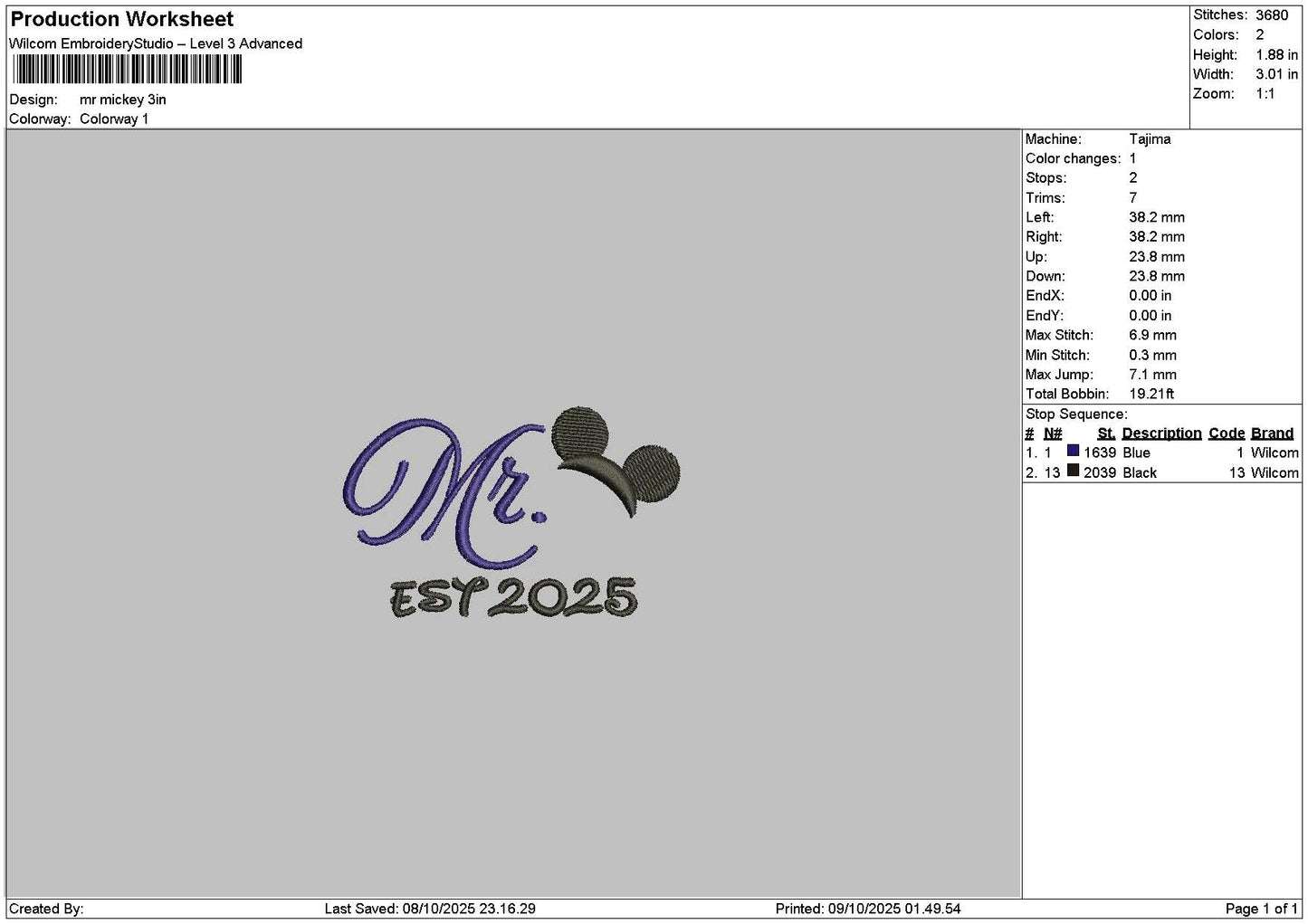 Mr2025 Embroidery File 6 sizes