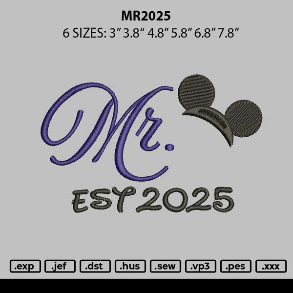 Mr2025 Embroidery File 6 sizes
