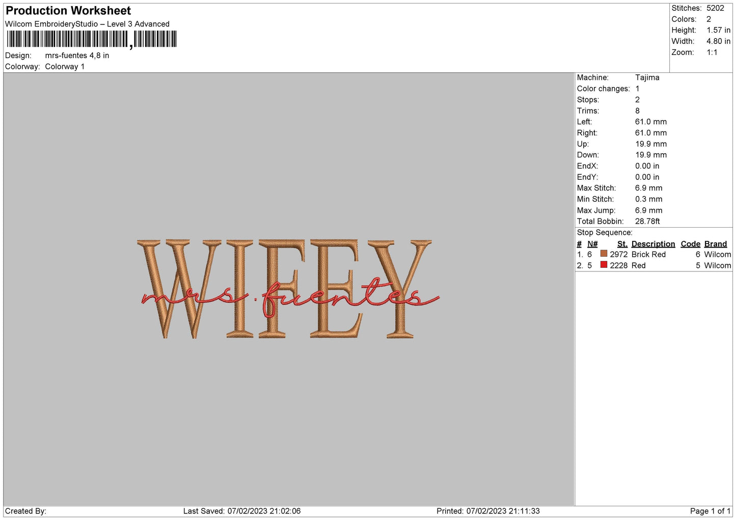 Mrs Fuentes Embroidery File 6 sizes