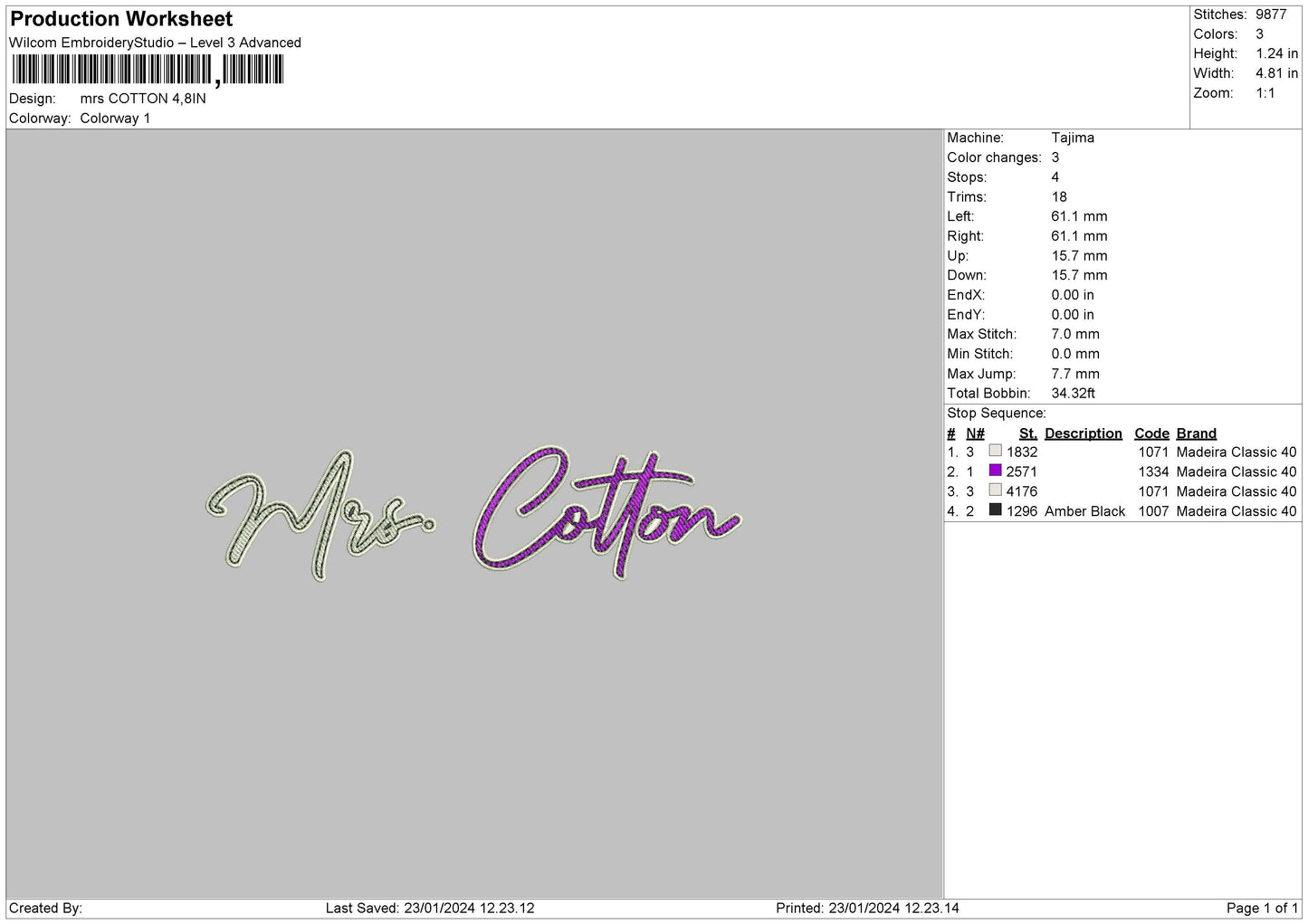 Cotton Text Embroidery File 6 sizes