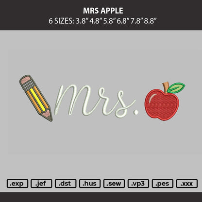 Mrs Apple Embroidery Machine Design File 6 sizes