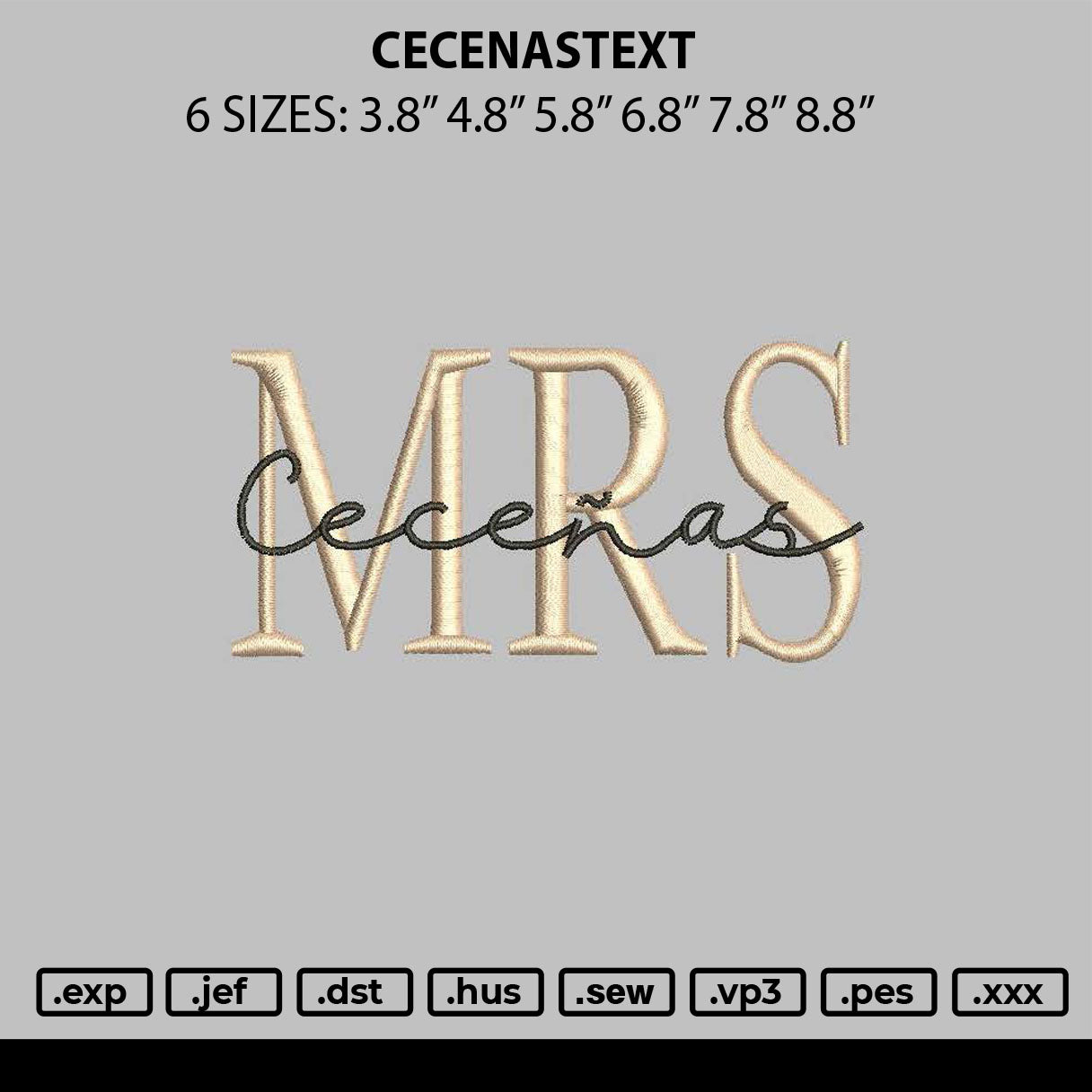 Cecenastext Embroidery File 6 sizes