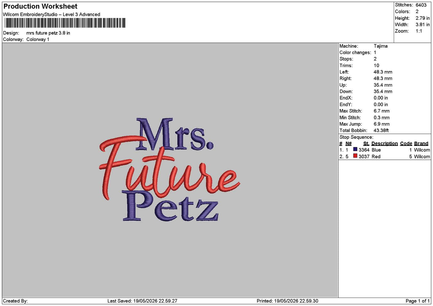 Mrs Future Embroidery Machine Design File 6 sizes