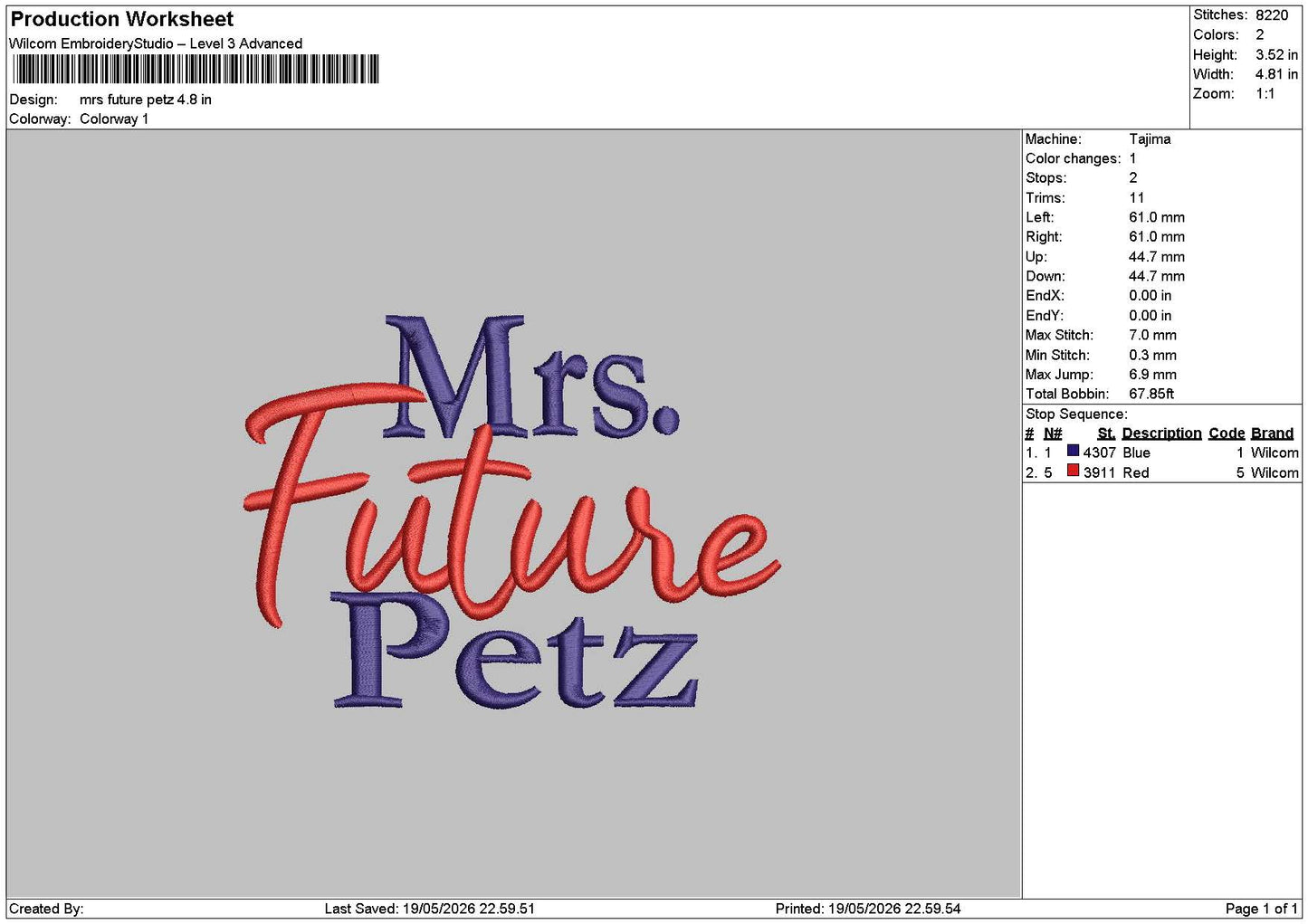 Mrs Future Embroidery Machine Design File 6 sizes