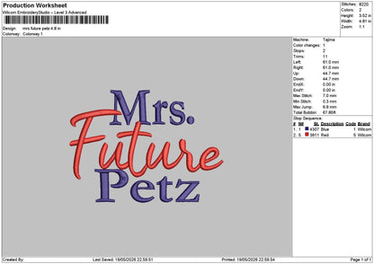 Mrs Future Embroidery Machine Design File 6 sizes