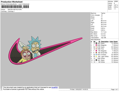 Swoosh Morty Embroidery File 4 size