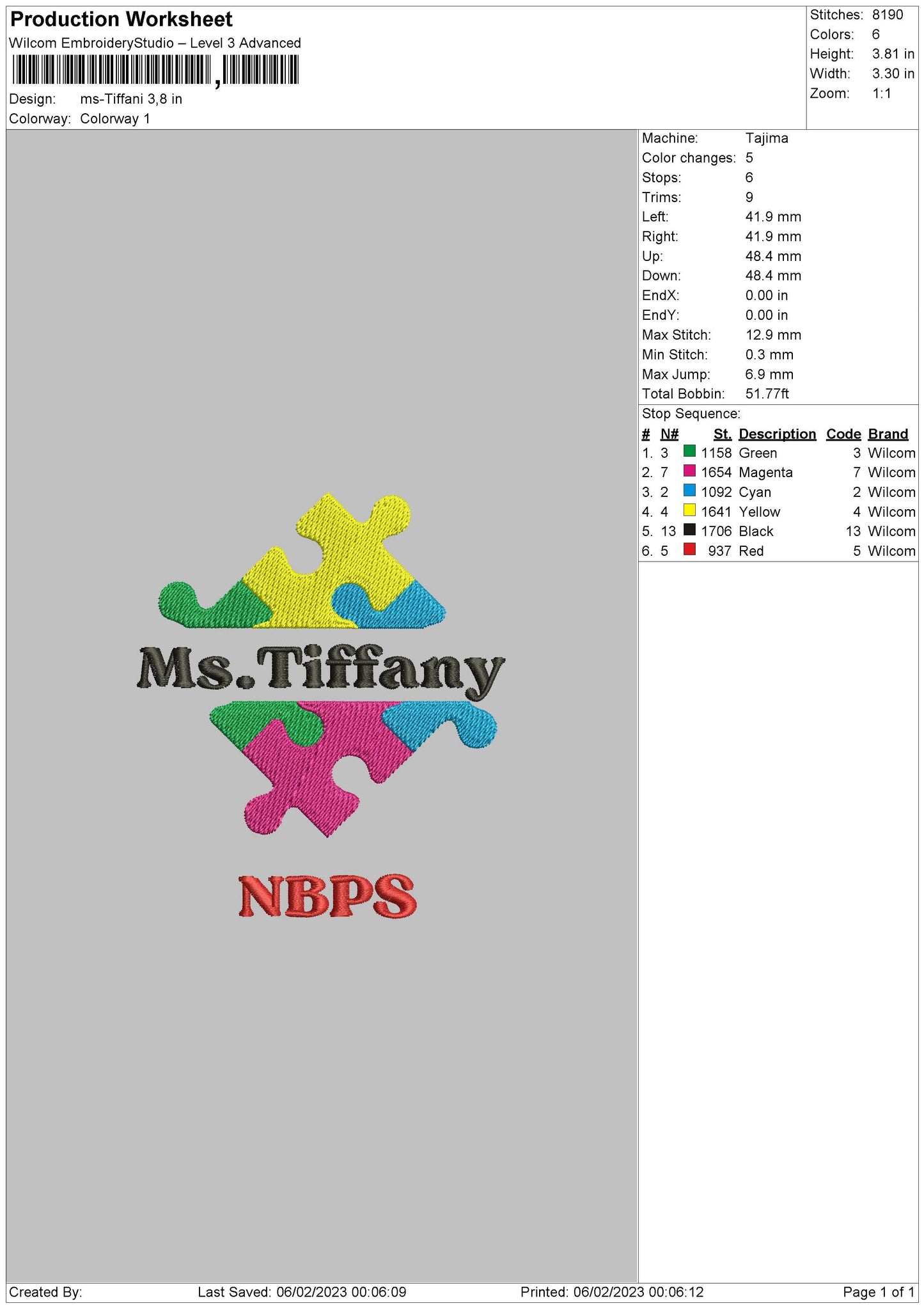 Ms Tiffani Embroidery File 6 sizes