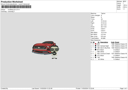 Car 1103 Embroidery Machine Design File 6 sizes