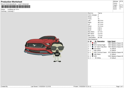 Car 1103 Embroidery Machine Design File 6 sizes