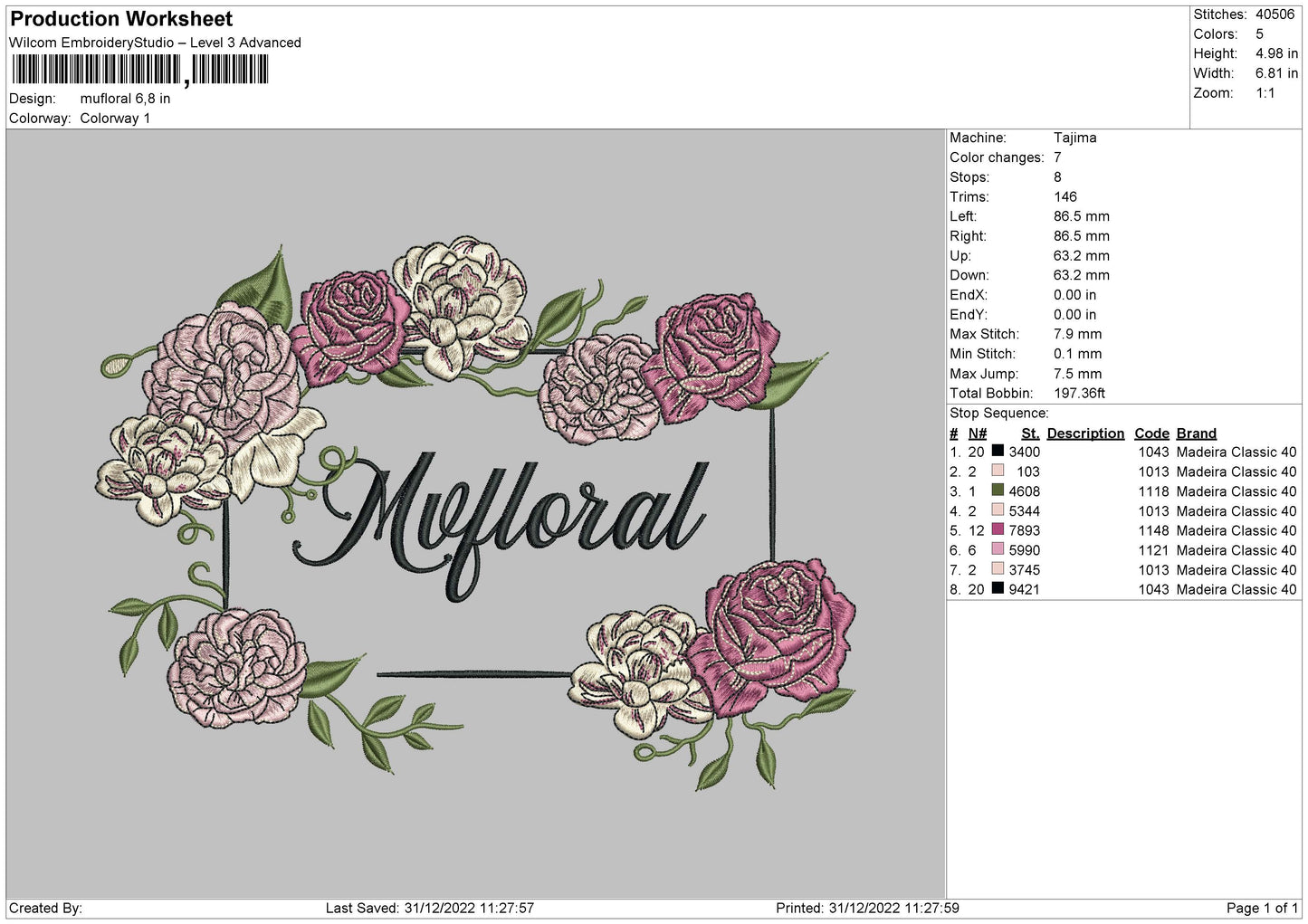 Mvfloral Embroidery File 6 Sizes