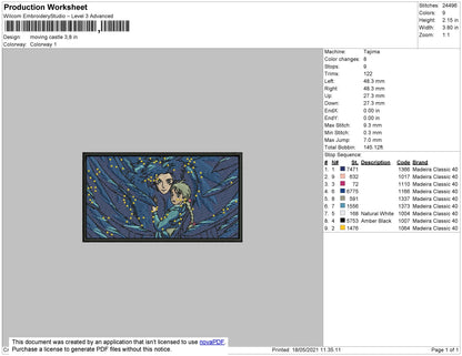Moving Castle Rectangle  Embroidery File 4 size