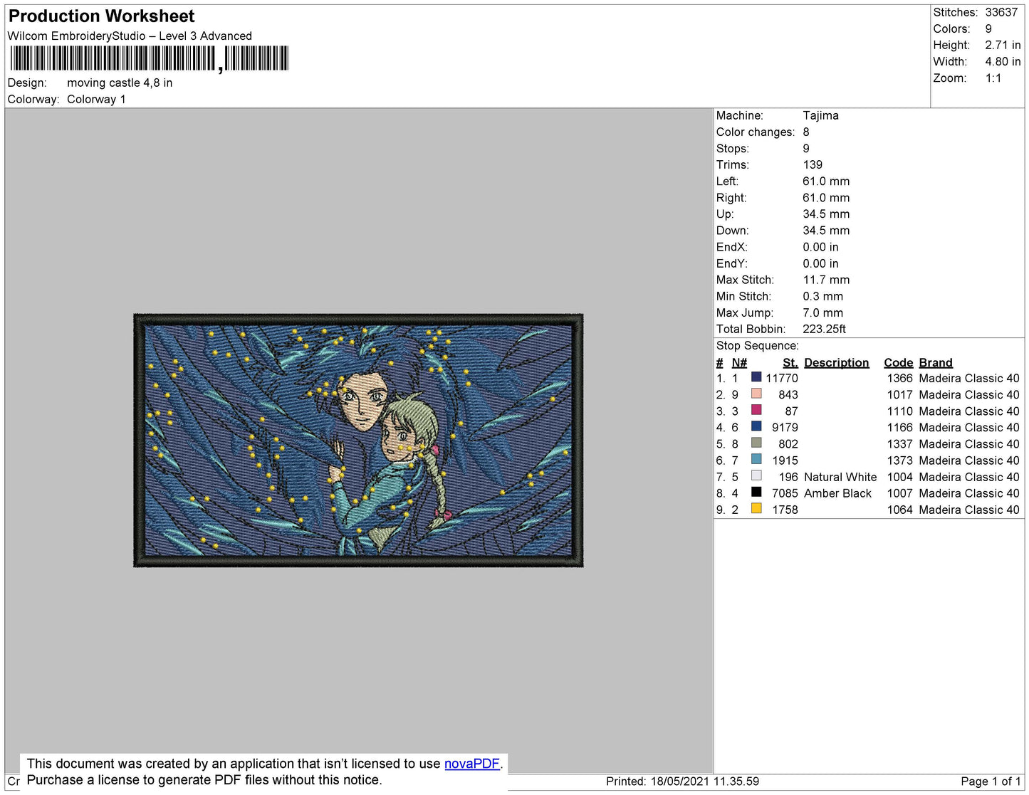 Moving Castle Rectangle  Embroidery File 4 size