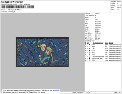 Moving Castle Rectangle  Embroidery File 4 size