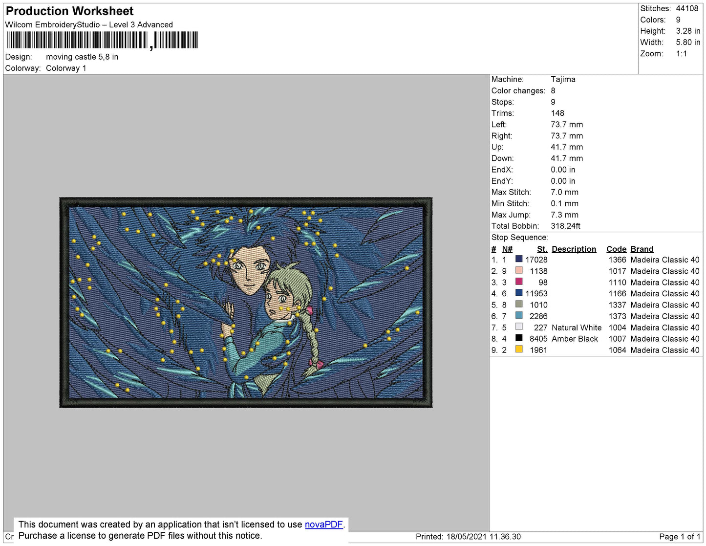 Moving Castle Rectangle  Embroidery File 4 size
