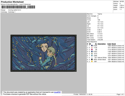 Moving Castle Rectangle  Embroidery File 4 size