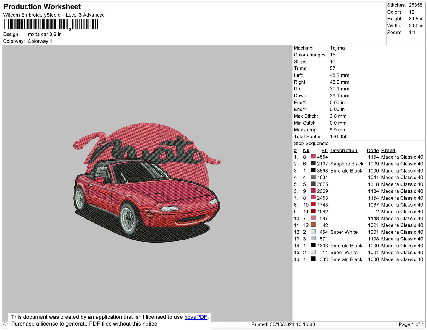 Mxita Car Embroidery File 4 size