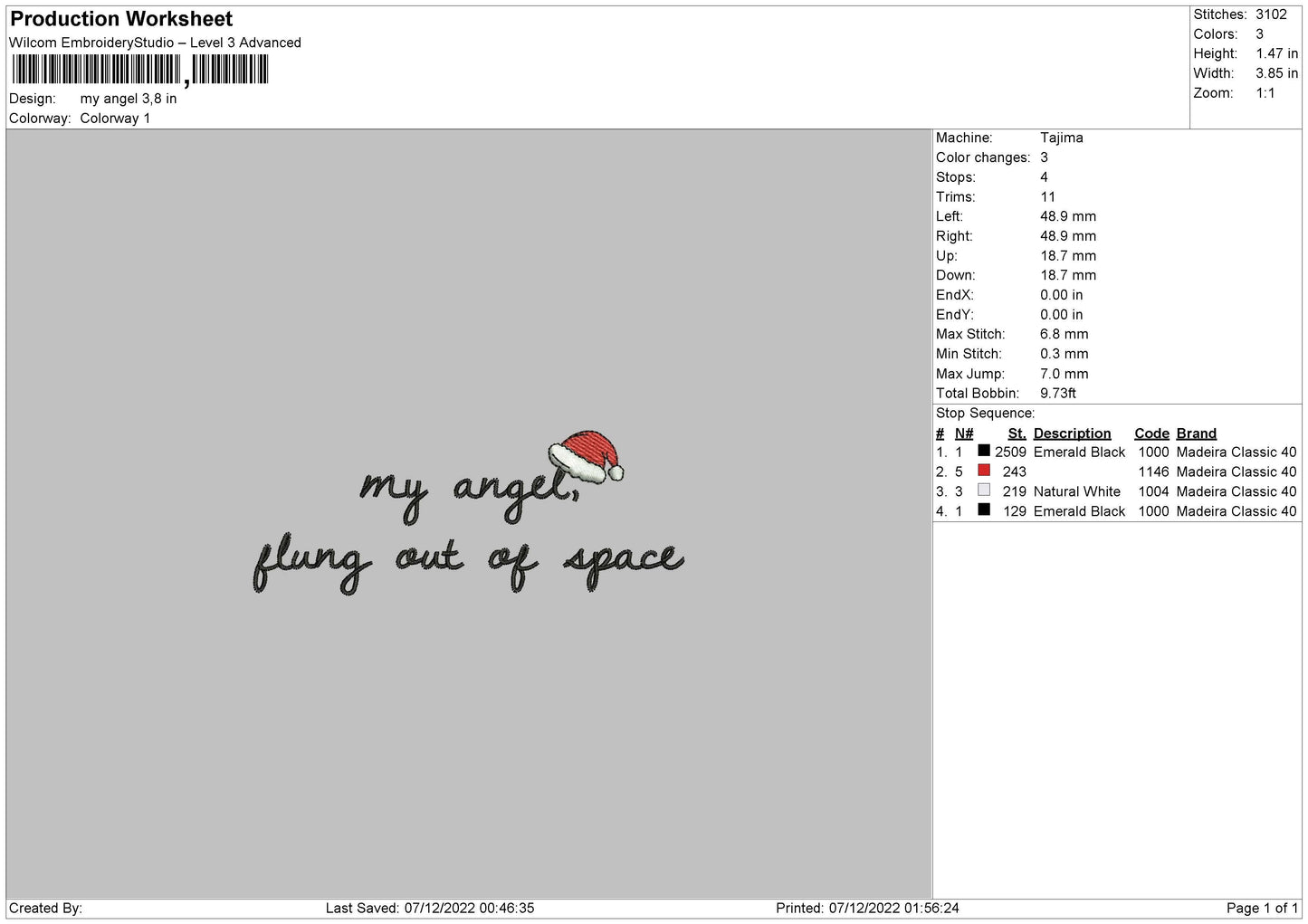 My Angel Embroidery File 6 Sizes