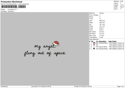My Angel Embroidery File 6 Sizes