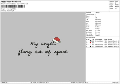My Angel Embroidery File 6 Sizes