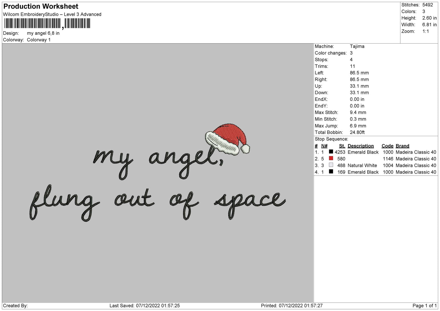 My Angel Embroidery File 6 Sizes