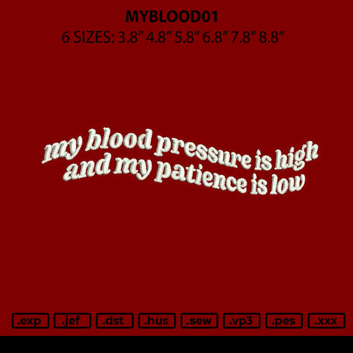 Myblood01 Embroidery File 6 sizes
