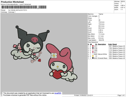 My Melody And Kuromi Embroidery File 4 size