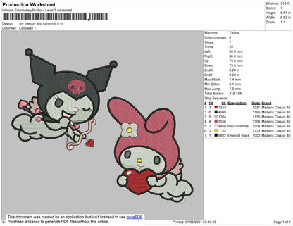 My Melody And Kuromi Embroidery File 4 size