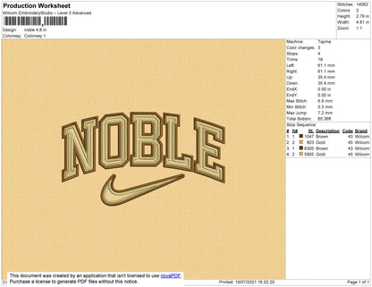 Noble Text Embridery File 4 size