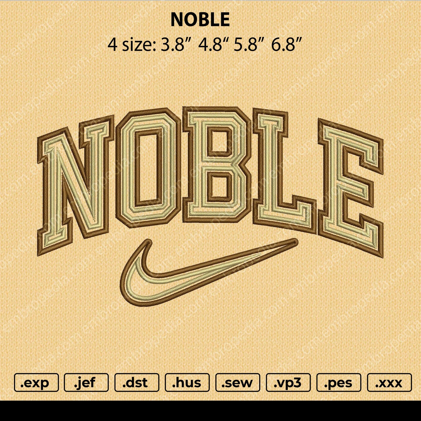 Noble Text Embridery File 4 size