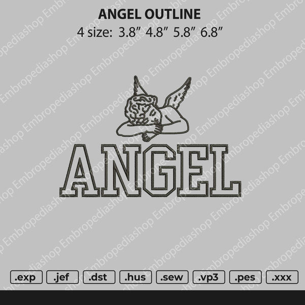 Angel Outline Embroidery File 4 size