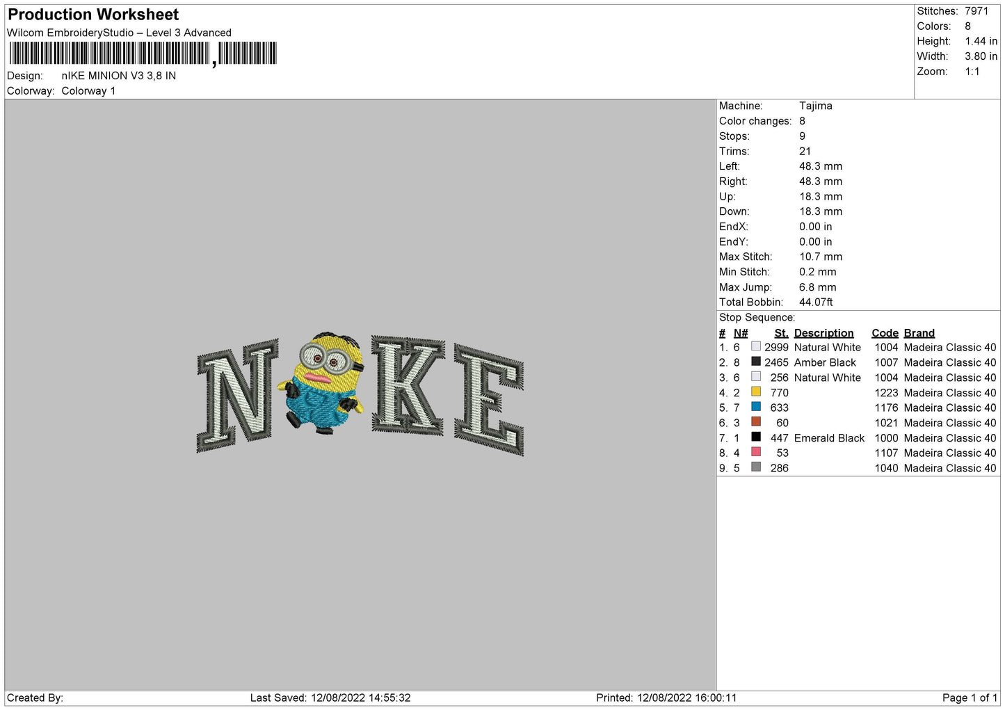 Nike Minion V3 Embroidery File 5 sizes