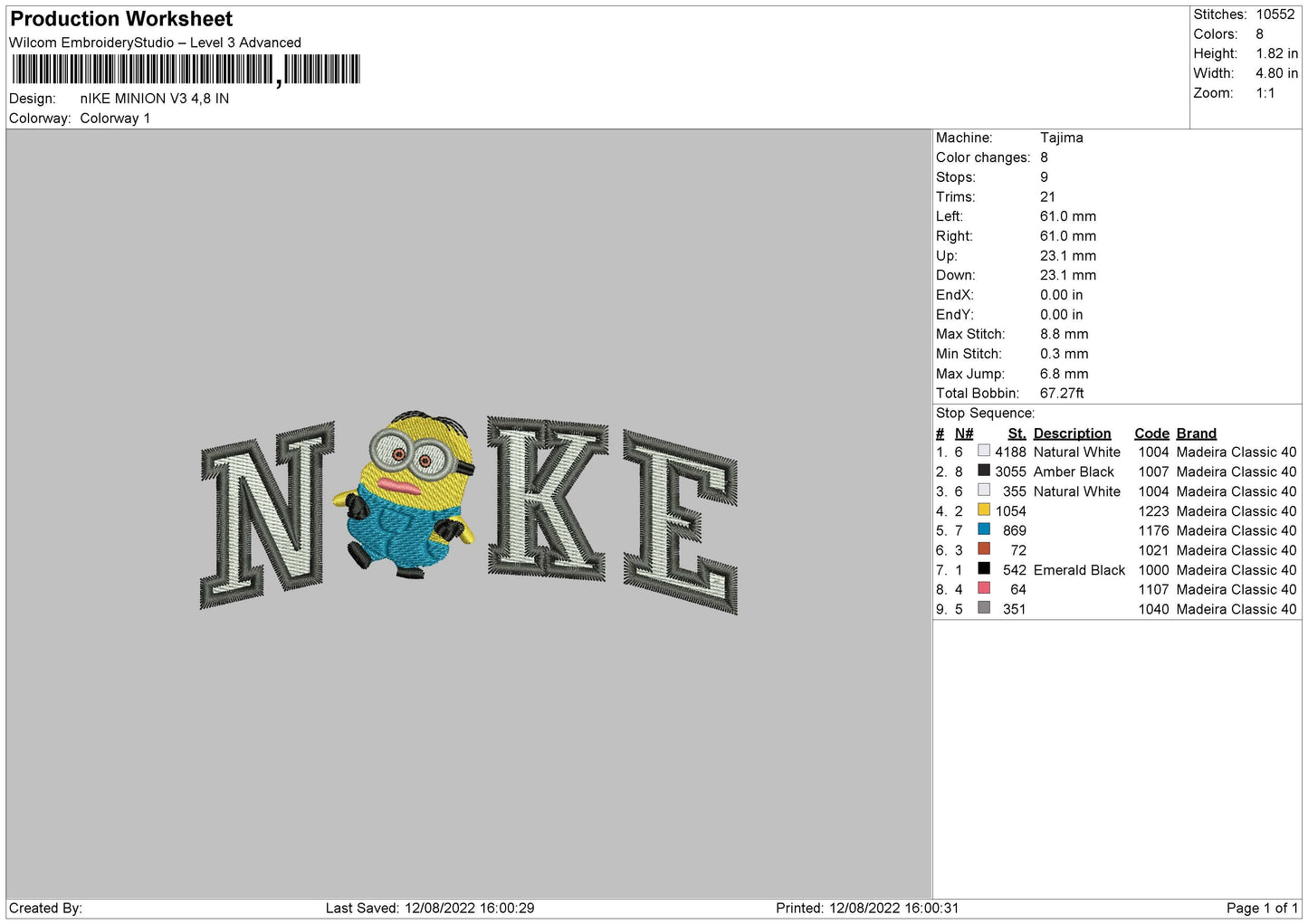 Nike Minion V3 Embroidery File 5 sizes