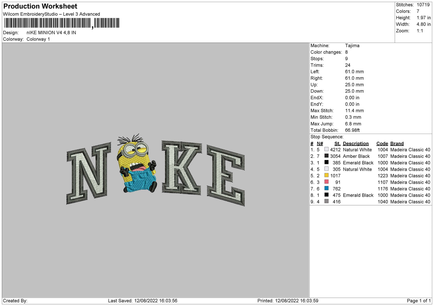 Nike Minion V4 Embroidery File 4 sizes