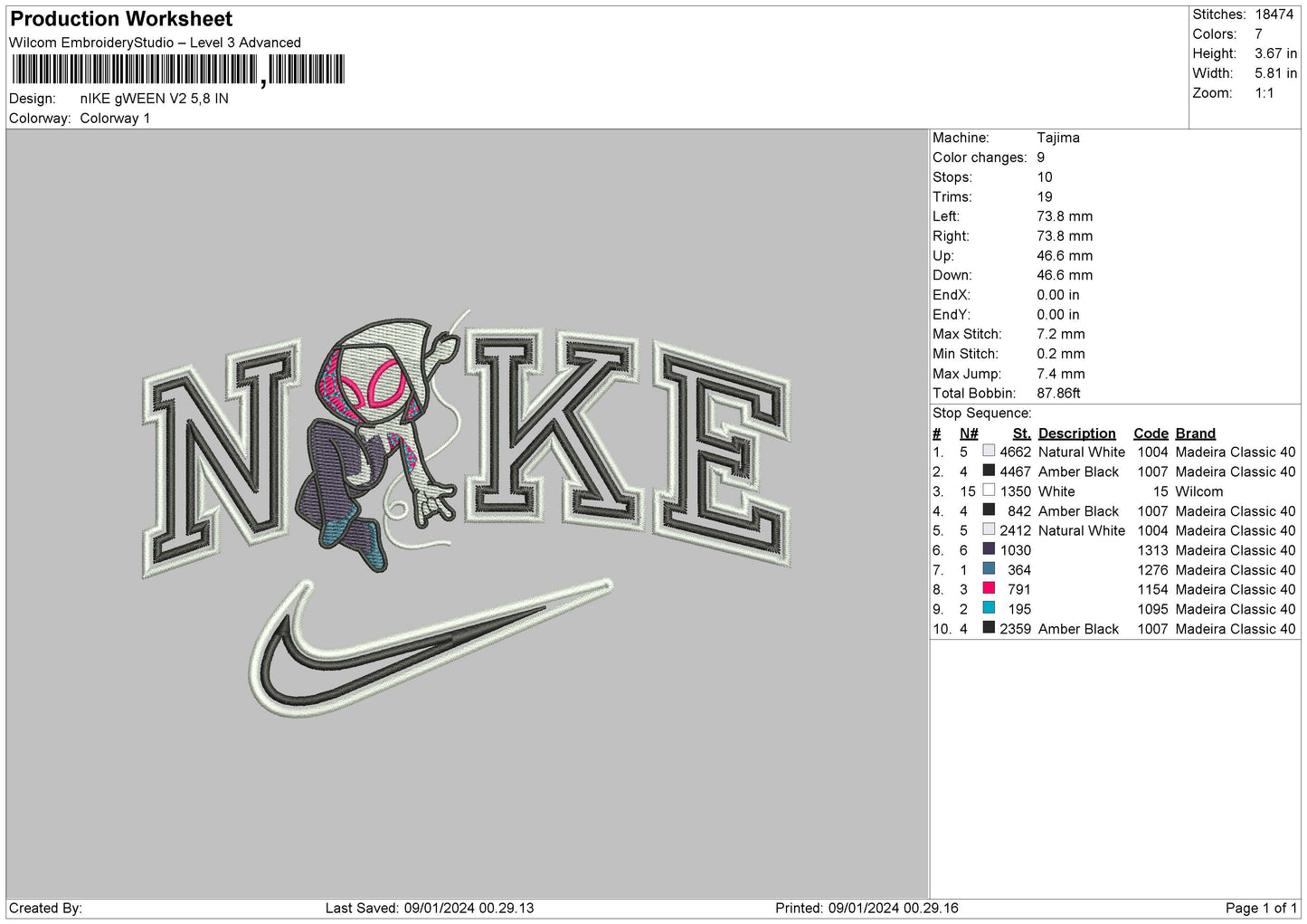 Nike Gwen Chibi V2 Embroidery File 6 sizes