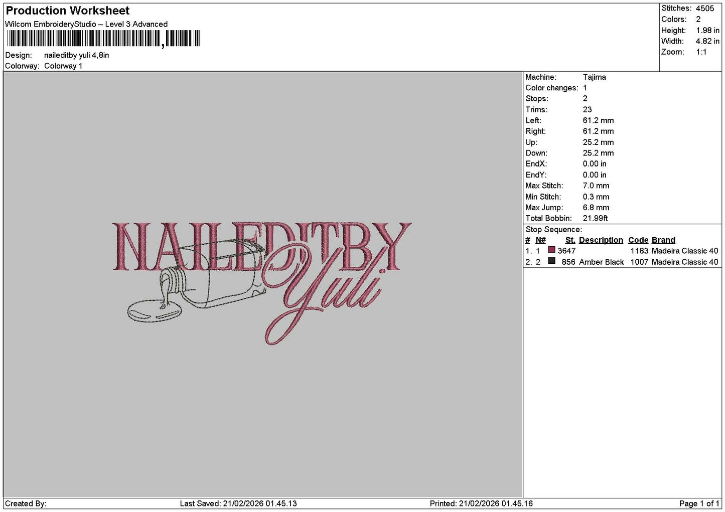 Nailedtext 2102 Embroidery File 6 sizes