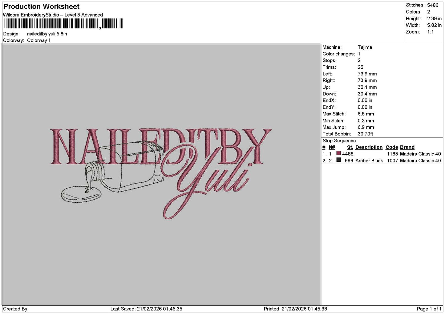 Nailedtext 2102 Embroidery File 6 sizes